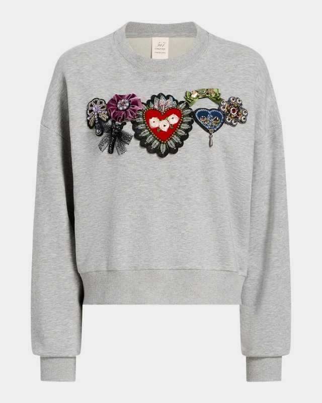 Heritage Rose Brandy Embroidered Terry Sweatshirt